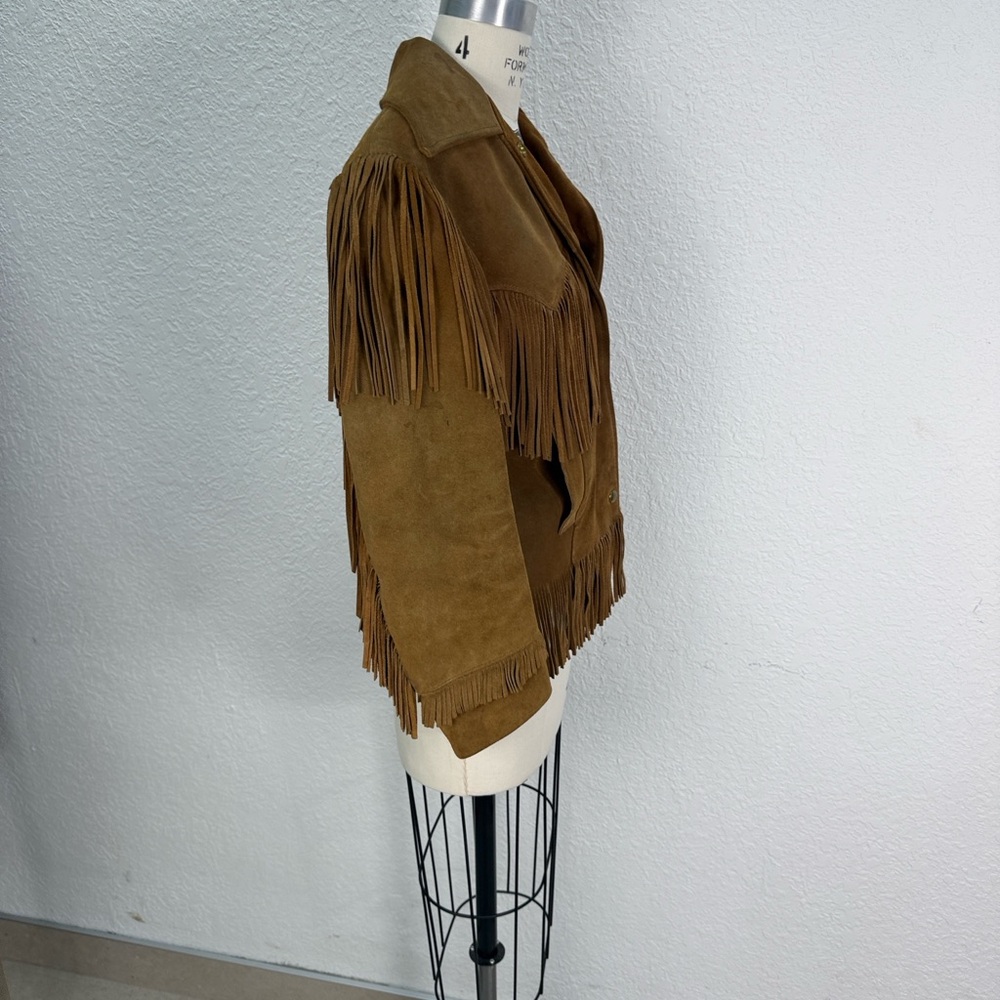 Vintage America Brown Suede Fringe Leather Jacket - Picture 11 of 12